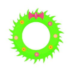 Abstract Flat Cartoon Christmas Wreath With Flowers And Bow Xmas Happy New Year Vector Design Style Element Isolated Protection Concept