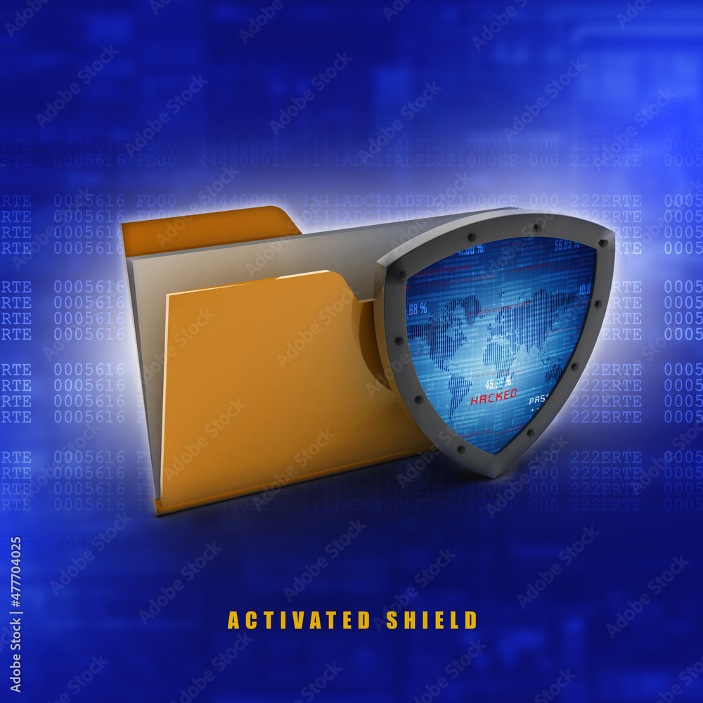 Poster laptop folder with shield. isolated 3d rendering image