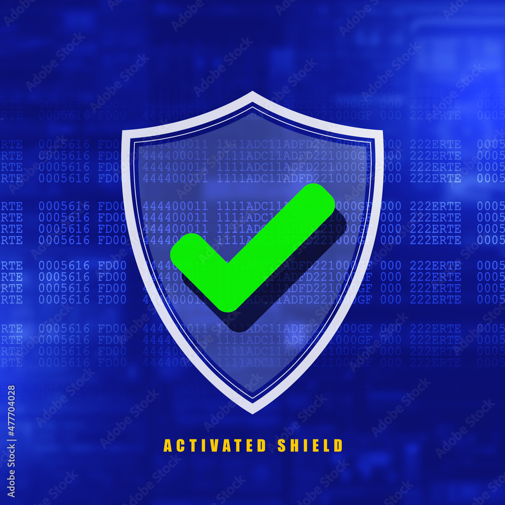 Poster 2d rendering tick mark over a shield surface