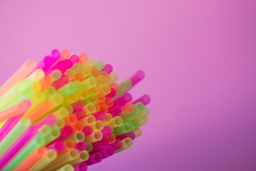 Close up shot on colorful assortment of plastic straws