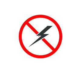 Obraz premium Electrical hazard sign. No lightning or thunder flat icons. High voltage sign. Caution warning and Danger symbol. Vector illustration.