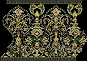 Fototapeta na wymiar Embroidery Motif Textile Print Design For Mughal Art Manually Illustration 