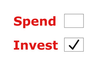 Texts Spend and Invest with check boxes on their sides, with tick corresponding to Invest option. Two different choices of lifestyle in the millennial era.