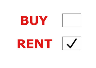 Texts Buy and Rent with check boxes on their sides. Two different choices of lifestyle in the millennial era.