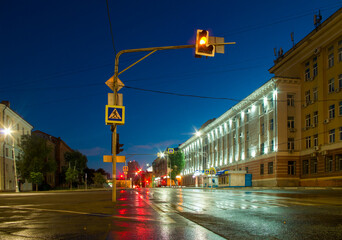 night city illuminated by street lights