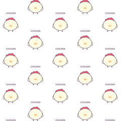 Chicken, seamless pattern. Hand drawn flat cartoon vector illustration isolated on white background.