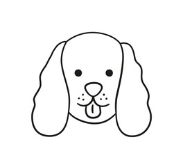 Cute cocker spaniel face. Dog head linear icon. Doodle dog portrait. Hand drawn vector illustration isolated on white background.