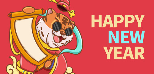 Hand drawn cartoon cute tiger illustration design