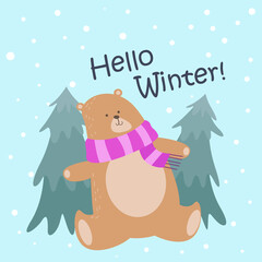 Fototapeta premium Winter cute bear character vector background design