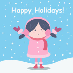 Happy holidays illustration with little girl