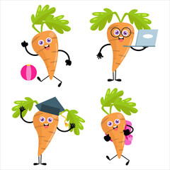 Collection of cute carrot cartoon illustration characters 4