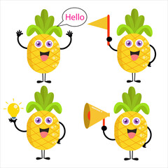 Collection of cute pineapple cartoon illustration characters 5