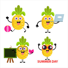 Collection of cute pineapple cartoon illustration characters 4