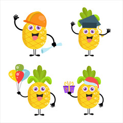 Collection of cute pineapple cartoon illustration characters 3