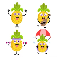 Fotobehang Collection of cute pineapple cartoon illustration characters 2 © EzhmaStudio