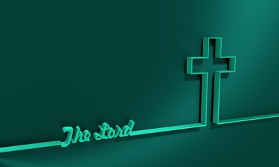 Obraz premium Cross and the Lord text in thin lines style. 3D Render
