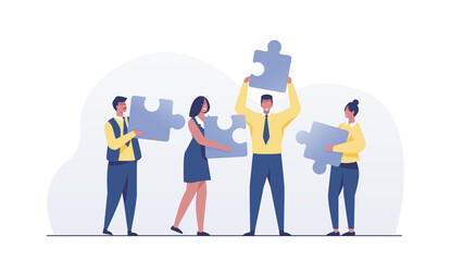 Business concept. Team metaphor. people connecting puzzle elements.