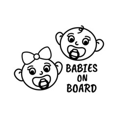 Babies on board car window sticker silhouette design. Warning friendly vinyl design