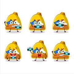 Photographer profession emoticon with school bag cartoon character