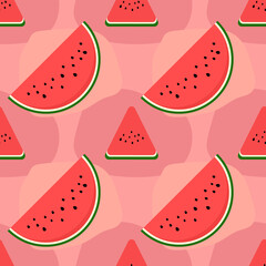 Watermelon seamless pattern with pink background. Vector illustration. Seamless pattern design.