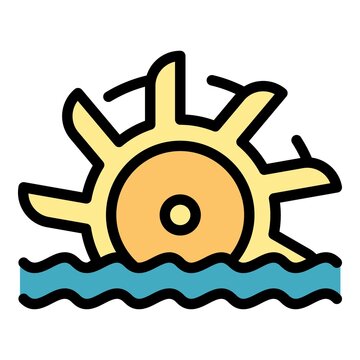 recommend clip art: Hydro power turbine wheel icon. Outline hydro power turbine wheel vector icon color flat isolated
