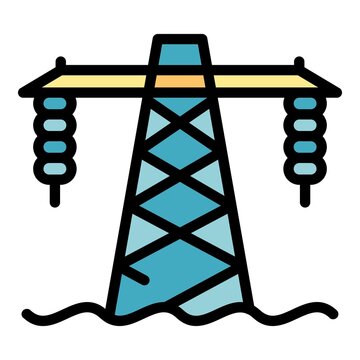 Hydro Power Tower Icon. Outline Hydro Power Tower Vector Icon Color Flat Isolated