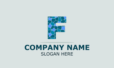 Fototapeta premium Abstract vector logo letter f with blue stones in gray background . modern logo design template.
