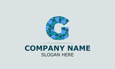 Abstract vector logo letter g with blue stones in gray background . modern logo design template.