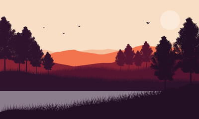 view of the mountain in the daytime with lush pine trees next to the cliff