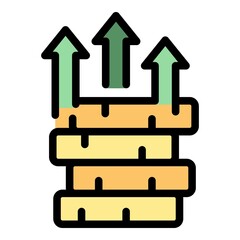 Growing coins icon. Outline growing coins vector icon color flat isolated