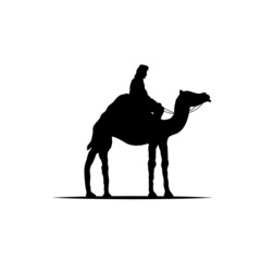 Bedouin on a Camel Silhouette Isolated on White