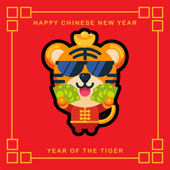 Character boss tiger mascot celebrating chinese new year
