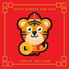 Flat tiger mascot character celebrating chinese new year design