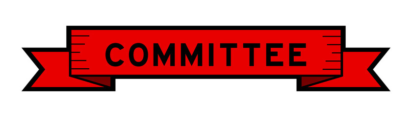 Ribbon label banner with word committee in red color on white background