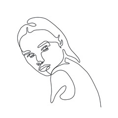 One line woman portrait. Hand drawn abstract face.  Minimal art. Trendy style. 