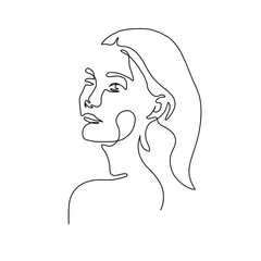 One line woman portrait. Hand drawn abstract face.  Minimal art. Trendy style. 