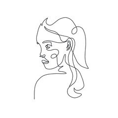 One line woman portrait. Hand drawn abstract face.  Minimal art. Trendy style. 