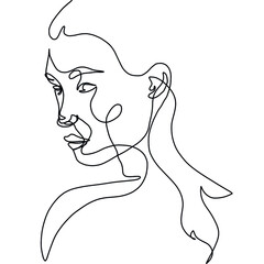 One line woman portrait. Hand drawn abstract face.  Minimal art. Trendy style. 