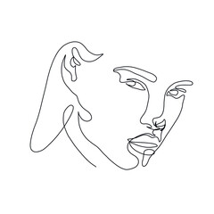 One line woman portrait. Hand drawn abstract face.  Minimal art. Trendy style. 