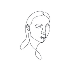 One line woman portrait. Hand drawn abstract face.  Minimal art. Trendy style. 