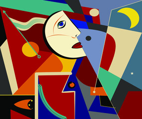 Colorful background, cubism art style,abstract face