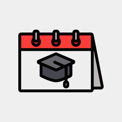 Graduation icon vector illustration in filled line style about calendar and date, use for website mobile app presentation