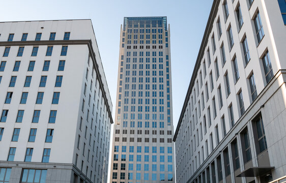 Unity Centre Tower (formerly Szkieletor) skyscraper, multifunctional business center, high-rise building near Rondo Mogilskie Roundabout on July 7, 2020 in Krakow, Poland.