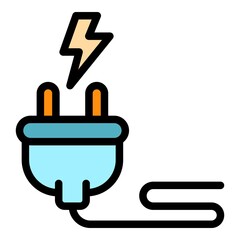 Electric plug icon. Outline electric plug vector icon color flat isolated