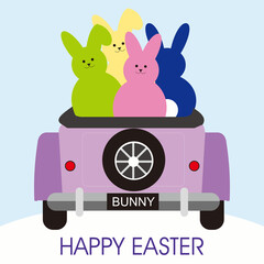 easter card with car and bunny