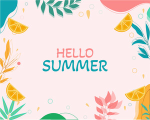 Fototapeta na wymiar Summer background layout design. Horizontal poster, greeting card, header for website, banner. Vector illustration.