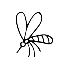 Hand drawn doodle mosquito. Vector insect clipart. Outline.