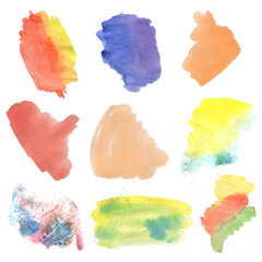 Set of Colorful Watercolor Stains. Collection of Brush Strokes and Stains of Multicolored Watercolor Stains.