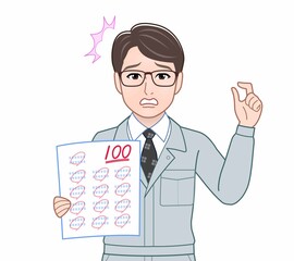 青い作業着の男性