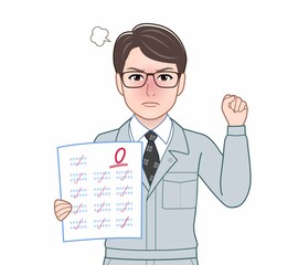 青い作業着の男性